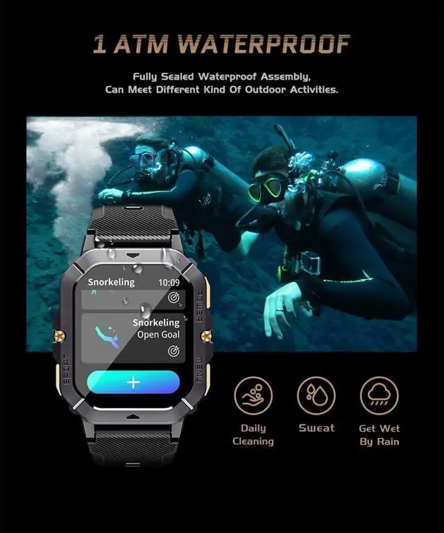Alt view image 5 of 6 - Military Smart Watches for Men (Answer/Make Calls), Fitness Smart Watch for Android and iPhone, Waterproof Fitness Tracker with Blood Pressure/Heart Rate/Sleep/100+ Sport Modes, 410 mAh, 2.02''