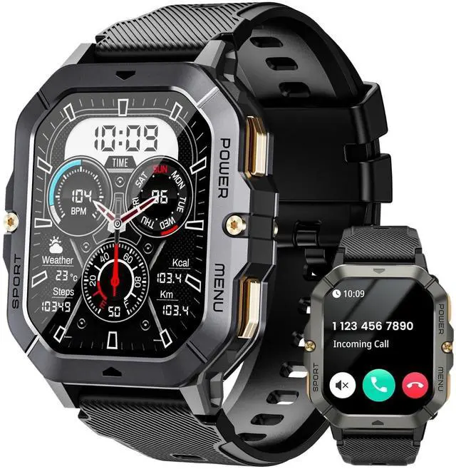 Main image of Military Smart Watches for Men (Answer/Make Calls), Fitness Smart Watch for Android and iPhone, Waterproof Fitness Tracker with Blood Pressure/Heart Rate/Sleep/100+ Sport Modes, 410 mAh, 2.02''