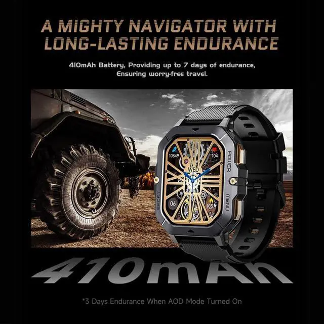 Alt view image 6 of 6 - Military Smart Watches for Men (Answer/Make Calls), Fitness Smart Watch for Android and iPhone, Waterproof Fitness Tracker with Blood Pressure/Heart Rate/Sleep/100+ Sport Modes, 410 mAh, 2.02''