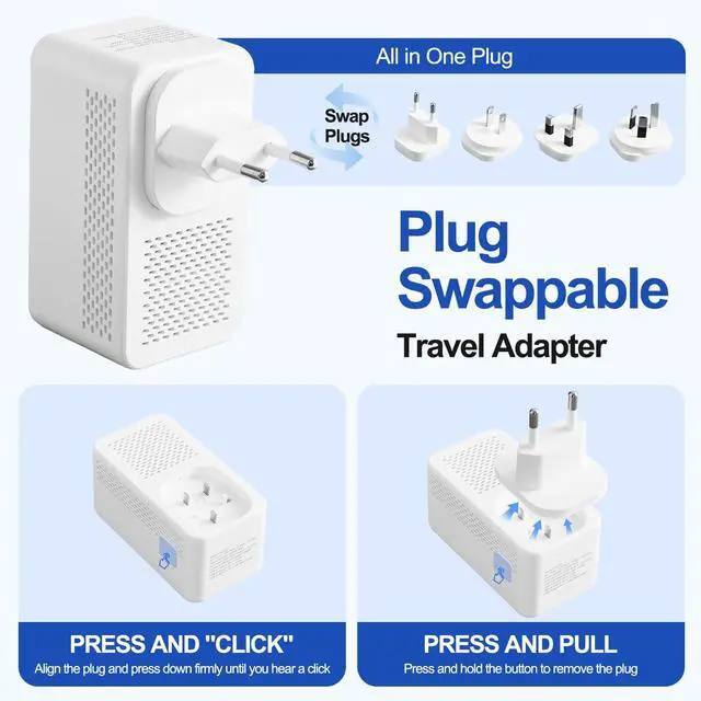 Alt view image 5 of 7 - 2500W Voltage Converter US to Europe 220V to 110V, 3.7" Mini | 6 in 1 Converter for European Travel, A/C/G/I Travel Plugs for 200+ Countries, 2AC Outlets, 2 USB-A and 2 USB-C Ports