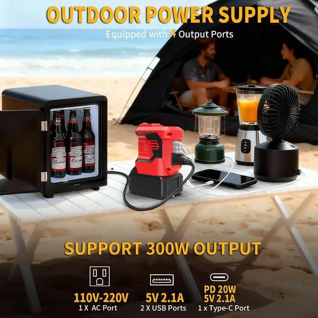 Alt view image 2 of 7 - 300W Portable Power Inverter for Makita 20V, DC to AC 110V Outdoor Generator Battery Converter with Type-C & Dual USB, Portable Power Station with LED Light