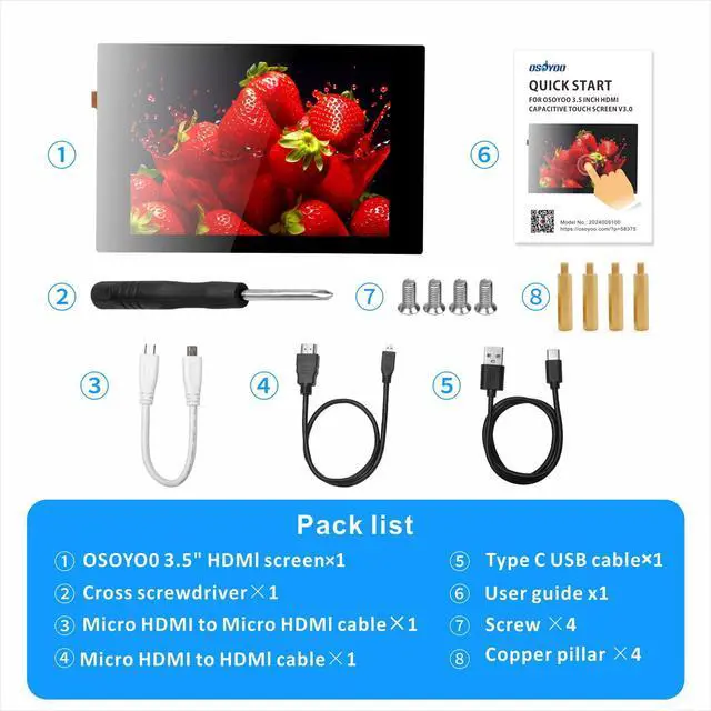 Alt view image 7 of 7 - 3.5 inch HDMI Capacitive Touch Screen for Jetson Nano/Raspberry Pi 5, 4, 3B / PC, Pulg and Play, Compatible with Windows 11 10 8 7, Raspberry Pi OS, Ubutun, Kali