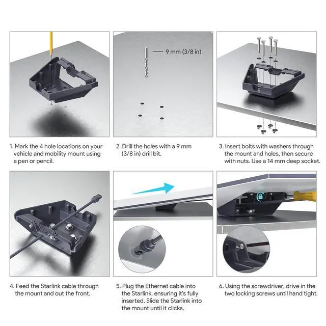 Alt view image 4 of 6 - Starlink Gen 3 Mount, Heavy-Duty Aluminum Roof Mount for Starlink Standard Flat Dishy, Weatherproof Mobility Bracket for RV, Boat, and Vehicle Roof Rails, Easy One-Click Installation