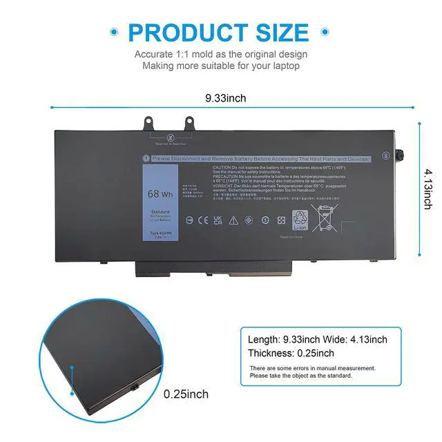 Alt view image 4 of 5 - 68Wh 4GVMP Laptop Battery Replacement for Dell Latitude 5500 5400 Precision 3540 Inspiron 7590 7591 7791 2-in-1 P84F P84F001 P42E P42E001 P98G001 P80F P80F001 C5GV2 H82T6 W8GMW RF7WM X77XY 7.6V 4-Cell