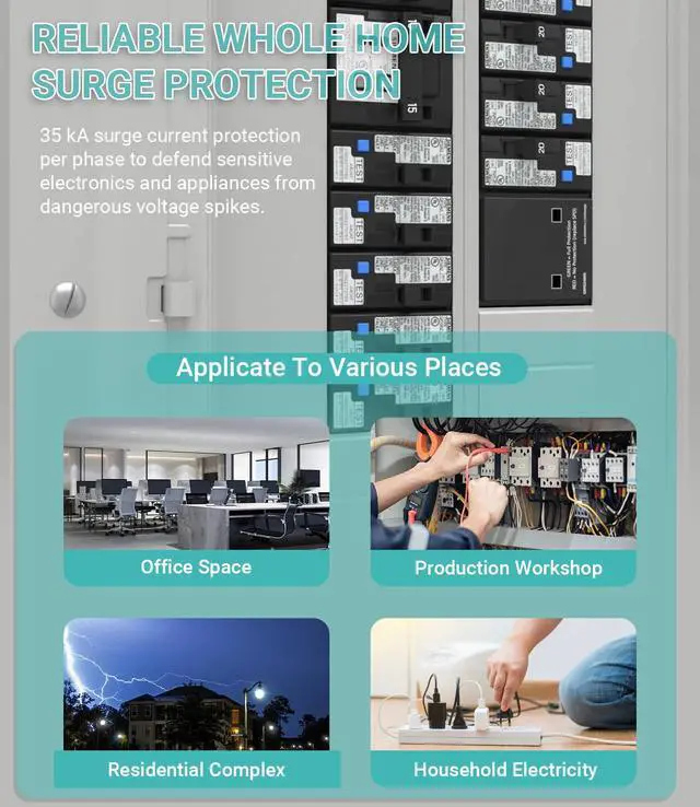 Alt view image 4 of 7 - Replacement for Siemens QSPD2A035B 35kA Indoor Surge Protective Device, Whole House Surge Protector for Electrical Panel, 2-Pole Plug-On for 120/240V Load Centers with Mechanical Status Indicator