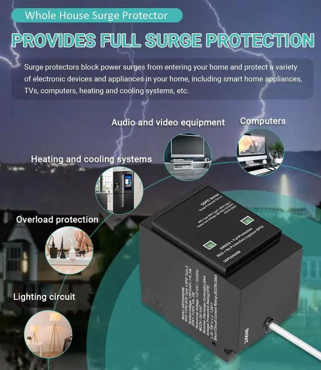 Alt view image 5 of 7 - Replacement for Siemens QSPD2A035B 35kA Indoor Surge Protective Device, Whole House Surge Protector for Electrical Panel, 2-Pole Plug-On for 120/240V Load Centers with Mechanical Status Indicator