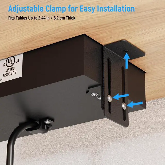 Alt view image 5 of 7 - Recessed Power Strip with 2 AC, 2 USB-A, USB-C Ports, Pop Up Power Outlet with PD 20W USB C Fast Charger, Receptacle Outlet with Switch and 6FT Cord for Conference Office Countertop, UL Listed,Black