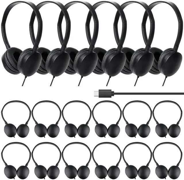 Main image of Type C Headphones Bulk for Classroom School Kids 20 Pack,Wired | USB C Headphones for School Children Student Phone Tablet Laptop PC Online Class Meeting Test Black