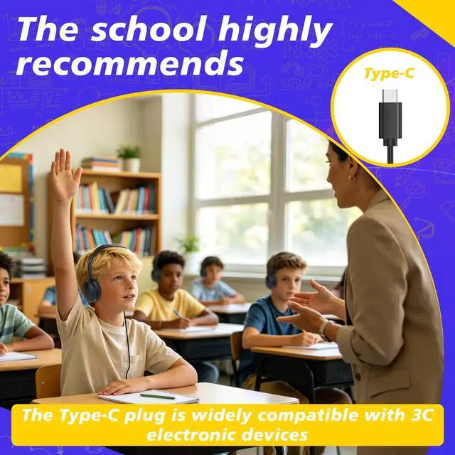 Alt view image 2 of 7 - Type C Headphones Bulk for Classroom School Kids 20 Pack,Wired | USB C Headphones for School Children Student Phone Tablet Laptop PC Online Class Meeting Test Black