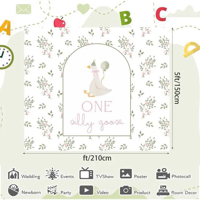 Alt view image 2 of 7 - One Silly Goose Backdrop Banner 6.5 x 5 ft 1st Birthday Party Decorations One Silly Goose Background Prop for Baby Shower & 1st Birthday Party Decorations