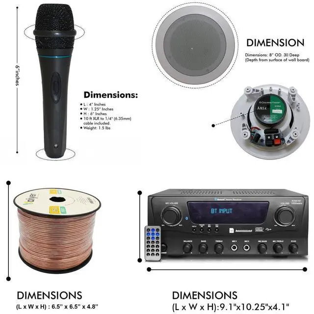 Alt view image 2 of 7 - Home Theater System Kit 1000 Watts Bluetooth Receiver | 6 Qty 5.25" in-Wall in-Ceiling Speakers(175 Watts Each),16 Gauge 250 ft. Speaker Wire, Portable Microphone,Remote Control