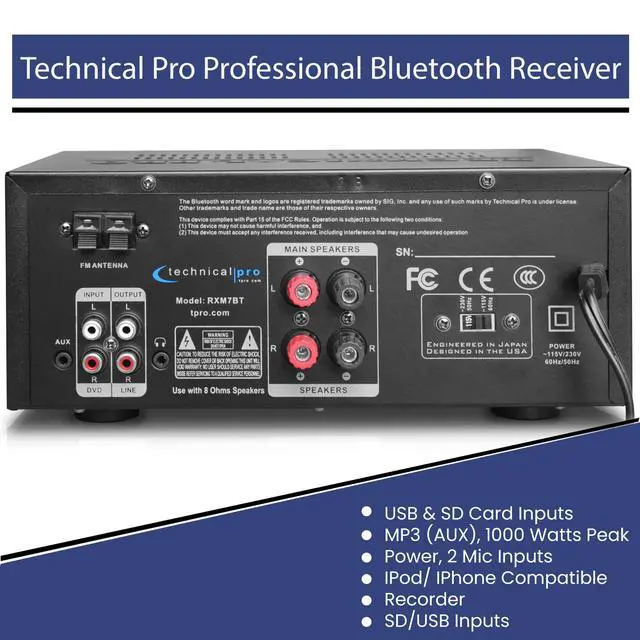 Alt view image 4 of 7 - Home Theater System Kit 1000 Watts Bluetooth Receiver | 6 Qty 5.25" in-Wall in-Ceiling Speakers(175 Watts Each),16 Gauge 250 ft. Speaker Wire, Portable Microphone,Remote Control