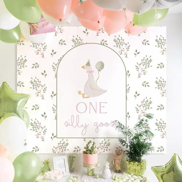 Alt view image 3 of 7 - One Silly Goose Backdrop Banner 6.5 x 5 ft 1st Birthday Party Decorations One Silly Goose Background Prop for Baby Shower & 1st Birthday Party Decorations