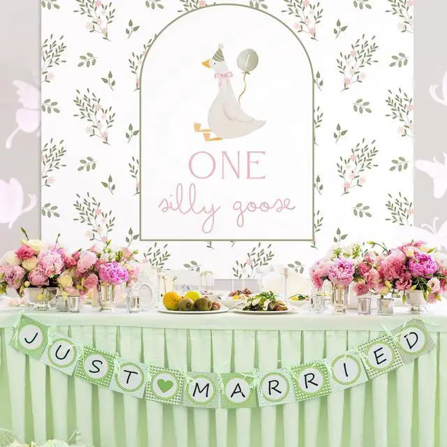 Alt view image 4 of 7 - One Silly Goose Backdrop Banner 6.5 x 5 ft 1st Birthday Party Decorations One Silly Goose Background Prop for Baby Shower & 1st Birthday Party Decorations
