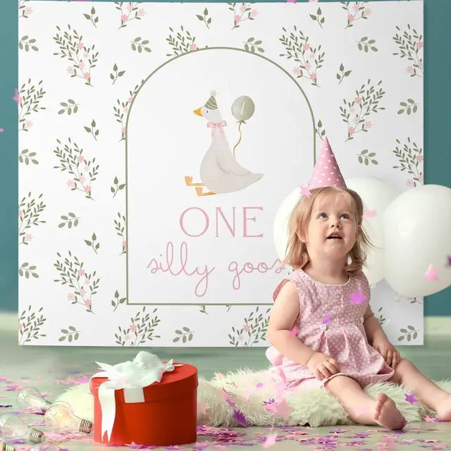 Alt view image 6 of 7 - One Silly Goose Backdrop Banner 6.5 x 5 ft 1st Birthday Party Decorations One Silly Goose Background Prop for Baby Shower & 1st Birthday Party Decorations