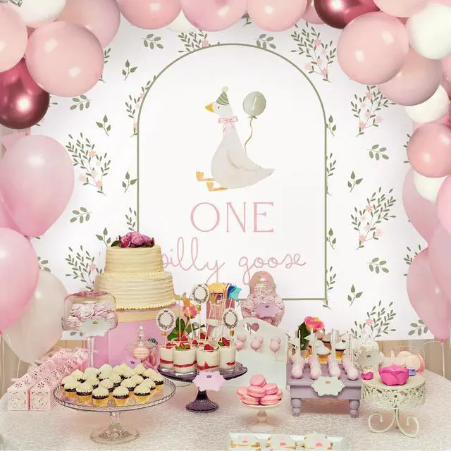 Alt view image 5 of 7 - One Silly Goose Backdrop Banner 6.5 x 5 ft 1st Birthday Party Decorations One Silly Goose Background Prop for Baby Shower & 1st Birthday Party Decorations