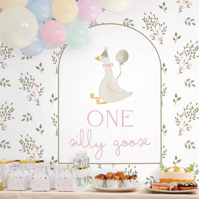 Alt view image 7 of 7 - One Silly Goose Backdrop Banner 6.5 x 5 ft 1st Birthday Party Decorations One Silly Goose Background Prop for Baby Shower & 1st Birthday Party Decorations