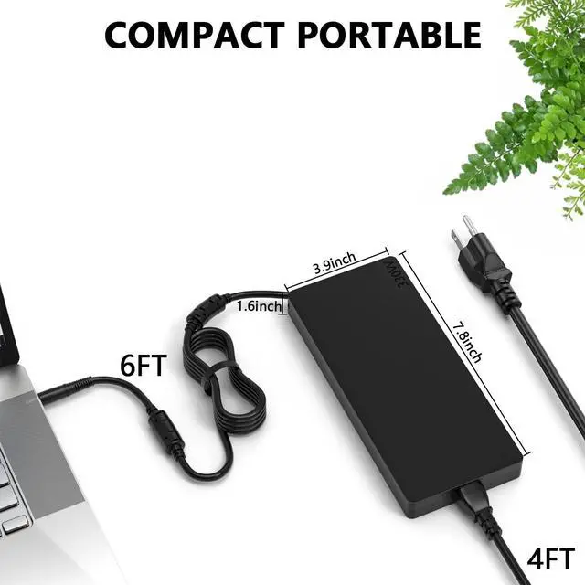 Alt view image 2 of 6 - 330W Laptop Charger 7.4mm 19.5V 16.92A Replacement for Dell Alienware | for Dell Alienware M18 M16 R2 R1 X16 X17 X51, Area-51m G15 G16 5530 7630 7620 DA330PM190 LA330PM190, Gaming Laptop Charger