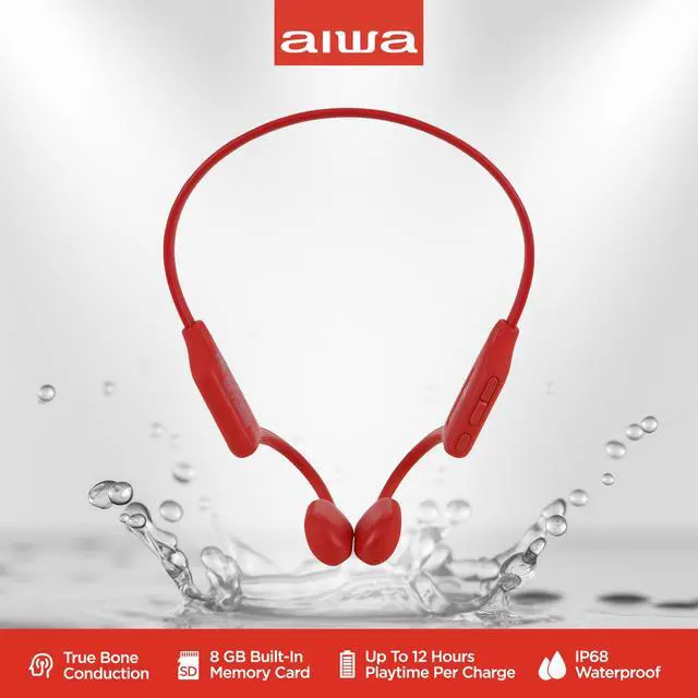 Alt view image 2 of 6 - Bluetooth Headphones, Prodigy Swim Bone Conduction, Wireless Waterproof IP68 Sports Headset with 8GB MP3 Storage, 12-Hour Playtime, Open-Ear Design for Swimming, Running & Workouts (Red)