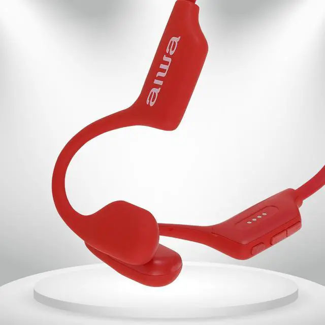 Alt view image 3 of 6 - Bluetooth Headphones, Prodigy Swim Bone Conduction, Wireless Waterproof IP68 Sports Headset with 8GB MP3 Storage, 12-Hour Playtime, Open-Ear Design for Swimming, Running & Workouts (Red)