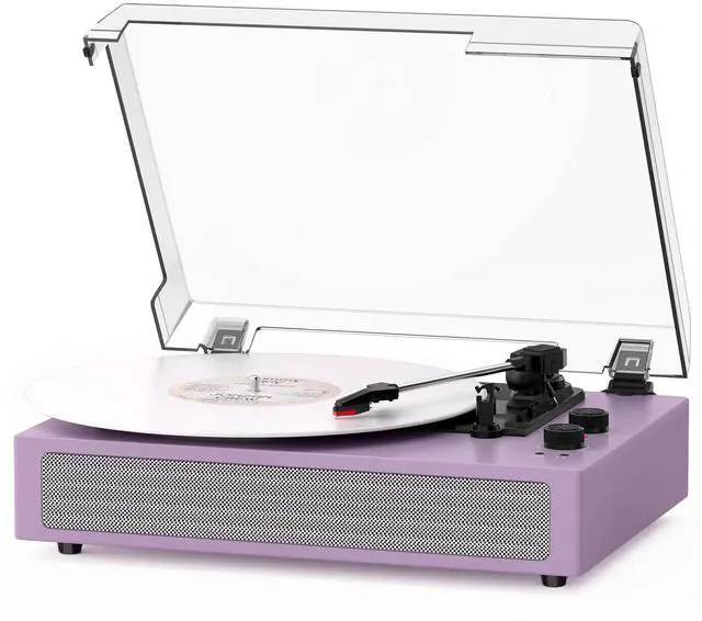 Main image of Bluetooth Vinyl Record Player, 3-Speed Belt-Driven Turntable with Built-in Stereo Speakers, Wireless Playback, AUX/RCA/Headphone Jack, Auto Stop, Vintage All-in-One LP Phonograph Purple