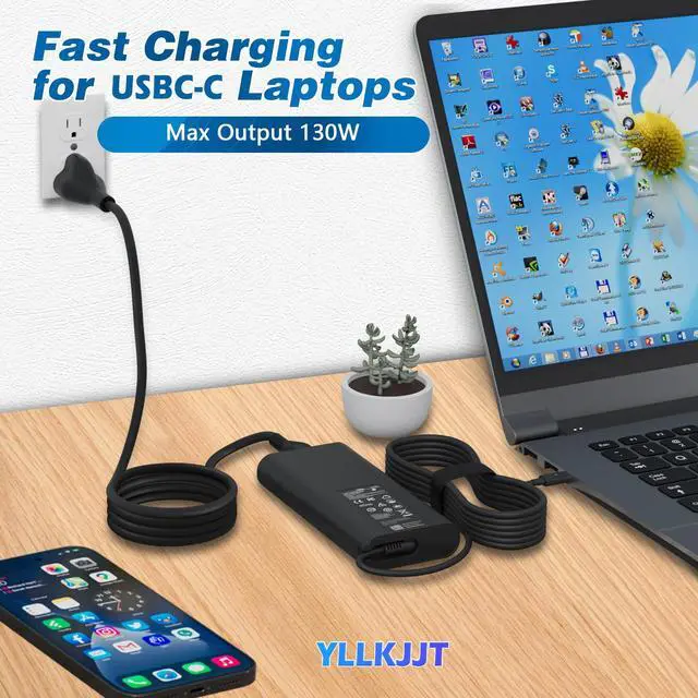 Alt view image 2 of 7 - 130W USB Type C Laptop Charger fits for Dell Precision/XPS 15 17/ Latitude | for Dell Precision 3581 5560 5570 5550 5520 5750 5530 XPS 15 17 9575 2 in 1 9500 9520 9530 9720 9730 9700 Type C Power Cord