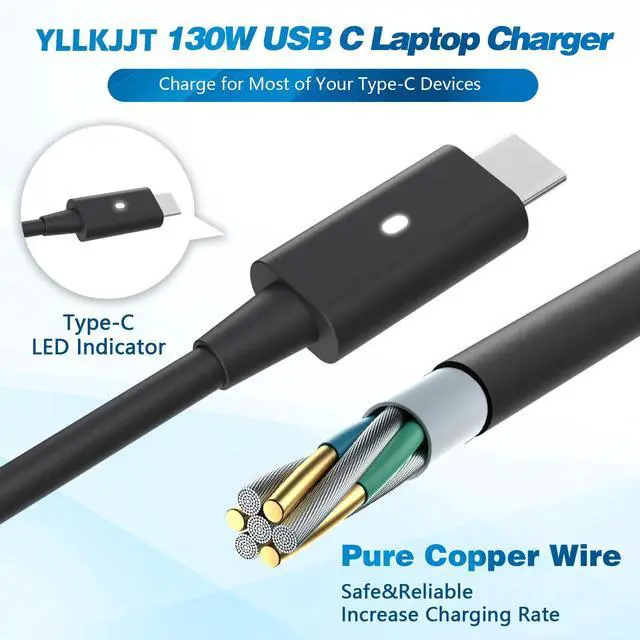 Alt view image 3 of 7 - 130W USB Type C Laptop Charger fits for Dell Precision/XPS 15 17/ Latitude | for Dell Precision 3581 5560 5570 5550 5520 5750 5530 XPS 15 17 9575 2 in 1 9500 9520 9530 9720 9730 9700 Type C Power Cord