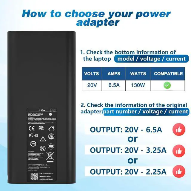 Alt view image 5 of 7 - 130W USB Type C Laptop Charger fits for Dell Precision/XPS 15 17/ Latitude | for Dell Precision 3581 5560 5570 5550 5520 5750 5530 XPS 15 17 9575 2 in 1 9500 9520 9530 9720 9730 9700 Type C Power Cord