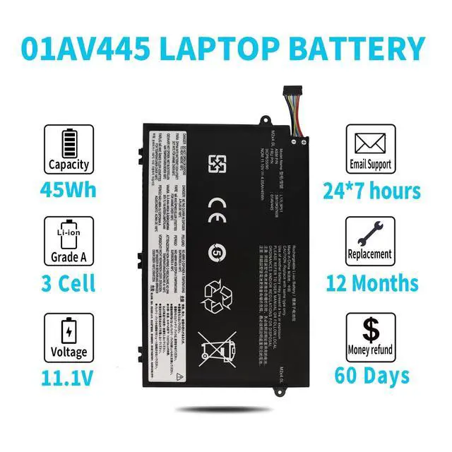 Alt view image 4 of 6 - 45Wh L17L3P51 01AV445 Laptop Battery for Lenovo ThinkPad E480 E490 E485 E495 E580 E585 E590 E595 E14 E15 SB10K97606 SB10K97607 SB10K97608 SB10K97609 01AV446 01AV447 01AV448 L17C3P51 L17M3P52 11.1V