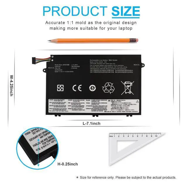 Alt view image 5 of 6 - 45Wh L17L3P51 01AV445 Laptop Battery for Lenovo ThinkPad E480 E490 E485 E495 E580 E585 E590 E595 E14 E15 SB10K97606 SB10K97607 SB10K97608 SB10K97609 01AV446 01AV447 01AV448 L17C3P51 L17M3P52 11.1V