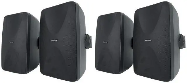 Main image of WET-6525B 6.5" 70V Outdoor Wall Speakers in Black, 4-Pack | IPX55, 8 ohm 40W RMS, Adjustable Taps 30W/15W/7.5W/3.75W, 4-Way Swivel Mounts, Rustproof Aluminum Grills, Vented Enclosure