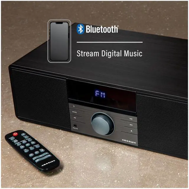 Alt view image 4 of 6 - CR3502A-BK Metro Clock Radio and CD Player, Black | Bluetooth In, Internal Full-Range Stereo Speakers, FM Radio, Wire Antenna
