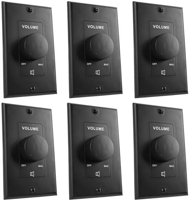Main image of VOL7035 Black 35W 70V/100V Wall Volume Controller, 1-Gang, 6-Pack | 11-Step Attenuation, 100V Compatible, Euro-Block Connectors, 30dB Range, ABS Frame, Dust Protected, Compact, 16-24 AWG Input