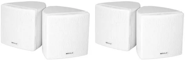 Main image of Cube White 3.5" 2-Way 8-Ohm Home Audio Wall Speakers, 4-Pack | 150W Peak / 60W RMS, 0.5" PEI Tweeter, 360° Swivel Wall Mount Brackets, Euro Block Terminals, ABS Cabinet, Shielded Grill