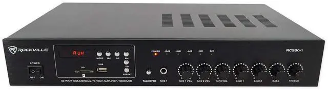 Alt view image 3 of 6 - RCS80-1 60W 70V Restaurant Amplifier with White Cube Speakers | Bluetooth, USB/SD, FM Tuner, 2 Mic Inputs, 6W/3W/1.5W Adjustable Tap, 6 Cube 3.5" Swivel Wall Mount Speakers, 7-Items