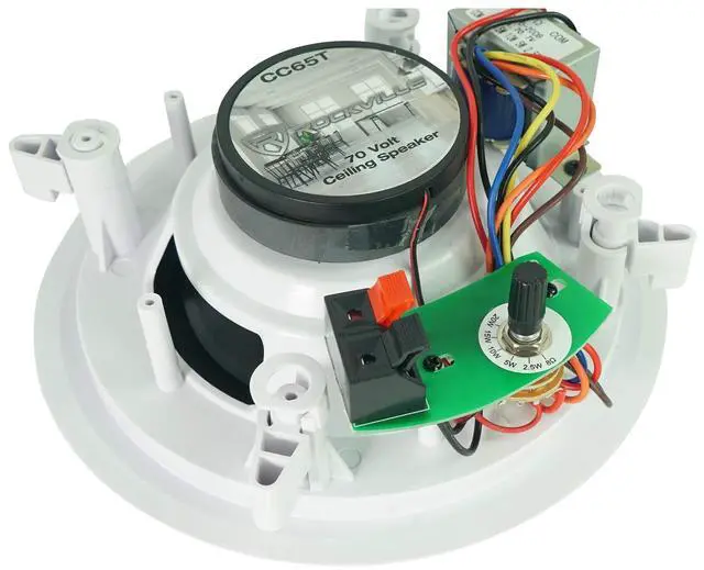 Alt view image 5 of 6 - CC65T White 6.5" 70V Restaurant Ceiling Speakers, 8-Pack | Adjustable Tap 2.5W, 5W, 10W, 15W, 20W, 8 Ohm 40W, 2-Way Design, Aimable Tweeter, Paintable Grills, Commercial