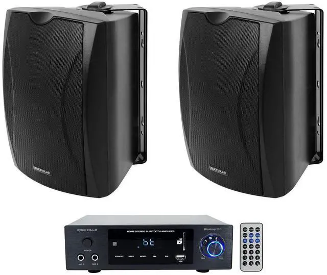 Main image of BLUAMP 150 Bundle: Bluetooth Home Stereo Amplifier, (2) WET-5B 5.25" IPX55 40W RMS Commercial/Restaurant 70V or 8 Ohm Wall Mount Speaker, 3-Items