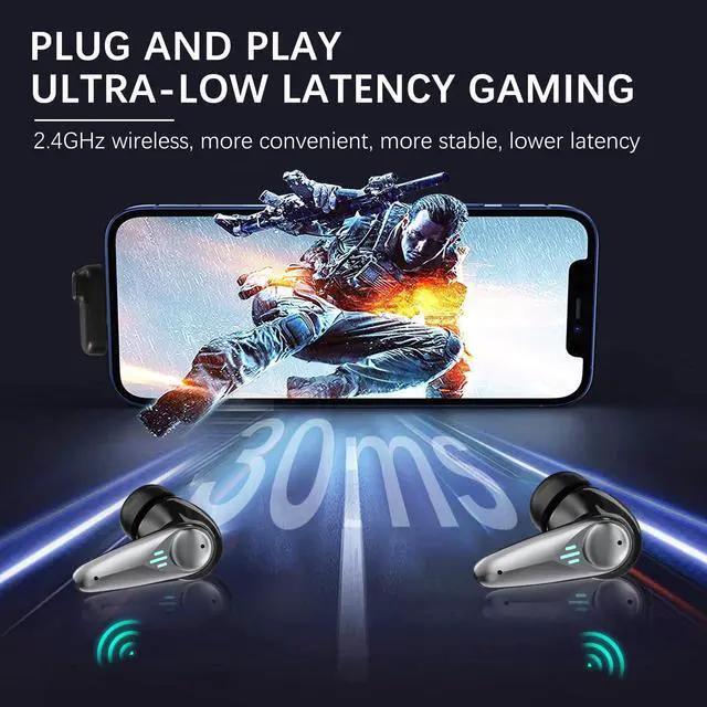 Alt view image 4 of 7 - 2.4GHZ Wireless Gaming Earbuds,30MS Low-Latency,Bluetooth 5.4,with ANC Active Noise Cancelling,USB-C Dongle Included-Compatible with Meta Quest 3/2,Steam Deck,PS5/4,VR,PC,Switch (Black)