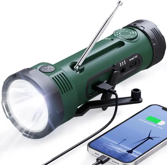 Main image of NOAA Weather Radio with Hand Crank Flashlight & Emergency Power | 3000mAh Battery, AM/FM Radio, 3 Power Sources, Cell Phone Charger, Reading Lamp, Portable Design for Emergency & Outdoor