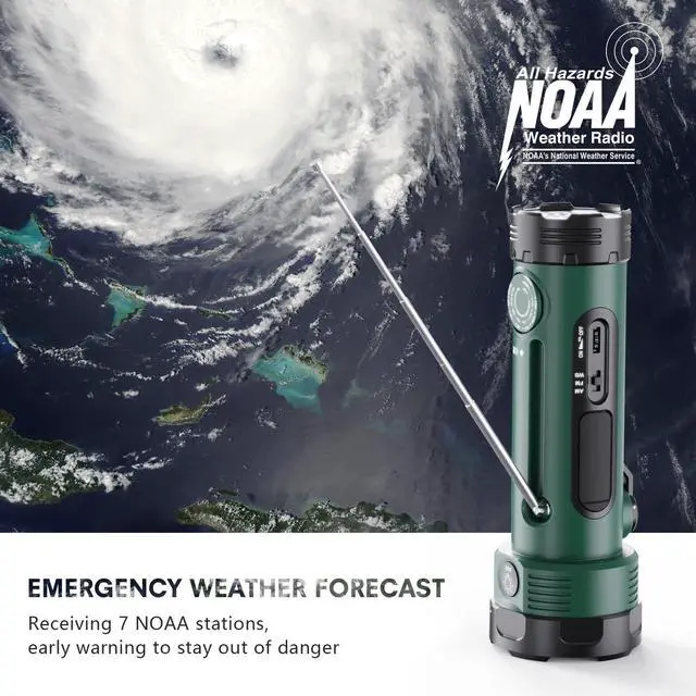 Alt view image 2 of 6 - NOAA Weather Radio with Hand Crank Flashlight & Emergency Power | 3000mAh Battery, AM/FM Radio, 3 Power Sources, Cell Phone Charger, Reading Lamp, Portable Design for Emergency & Outdoor