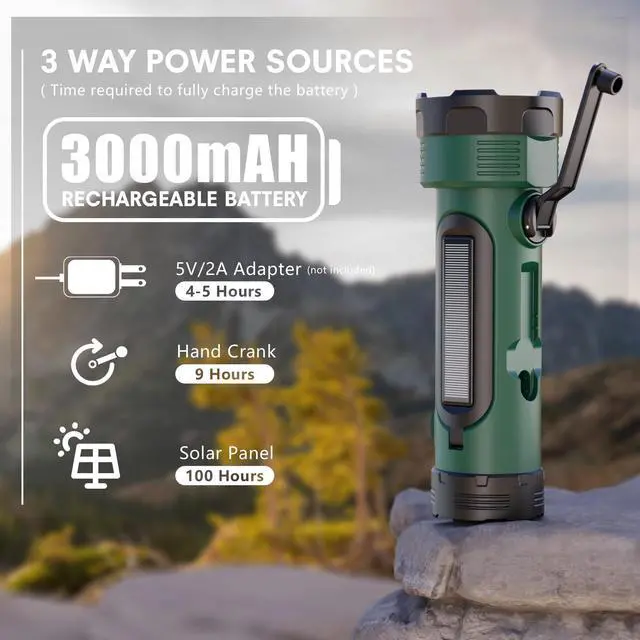 Alt view image 5 of 6 - NOAA Weather Radio with Hand Crank Flashlight & Emergency Power | 3000mAh Battery, AM/FM Radio, 3 Power Sources, Cell Phone Charger, Reading Lamp, Portable Design for Emergency & Outdoor