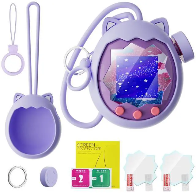 Main image of Silicone Protective Case for Tamagotchi Paradise Electronic Pet | Includes knob cover, 2 screen protectors & anti-loss lanyard. Lightweight, washable, shock-absorbing, with full port access