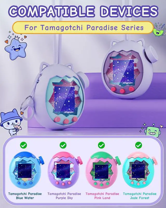 Alt view image 2 of 6 - Silicone Protective Case for Tamagotchi Paradise Electronic Pet | Includes knob cover, 2 screen protectors & anti-loss lanyard. Lightweight, washable, shock-absorbing, with full port access