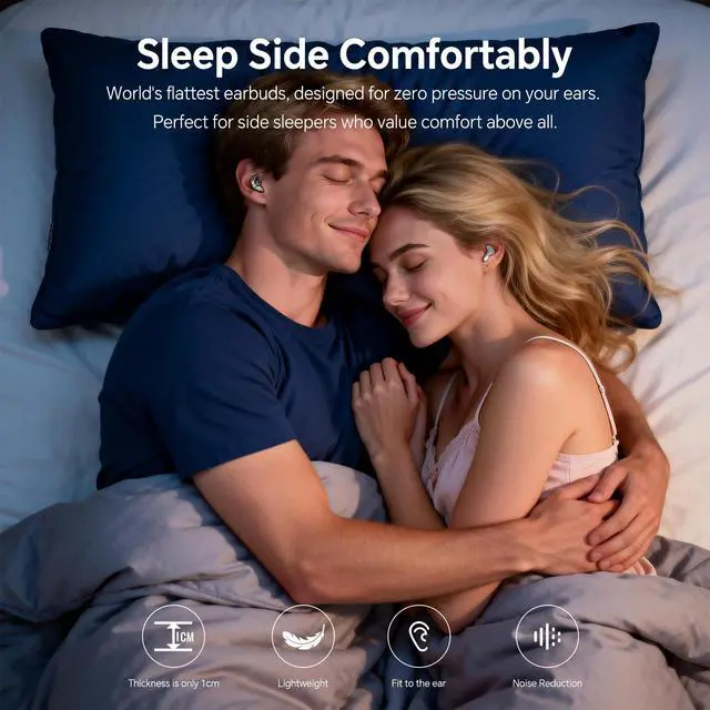 Alt view image 2 of 7 - Flat Invisible Sleep Wireless Earphone IPX5 Waterproof Thin Invisible Sleep Earbuds for Side Sleepers Sleep Ear Buds Smallest Tiny Small Mini Discreet Earbud for Sleeping Invisible Headphones