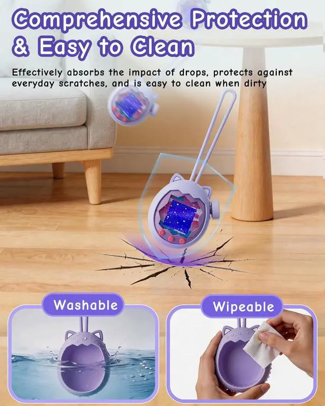 Alt view image 4 of 6 - Silicone Protective Case for Tamagotchi Paradise Electronic Pet | Includes knob cover, 2 screen protectors & anti-loss lanyard. Lightweight, washable, shock-absorbing, with full port access