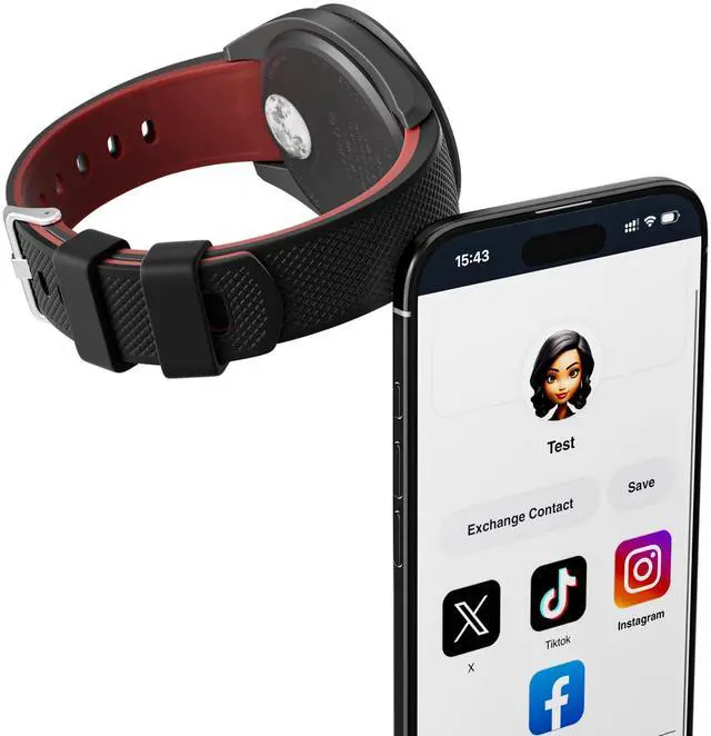 Main image of Digital Business Card NFC Watch Band Bicolor Silicone Strap, Smart NFC Wristband for Men and Women, Instant App-Free Sharing Compatible with iPhone & Android,20-24mm