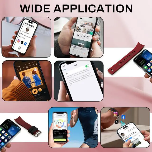 Alt view image 5 of 7 - Digital Business Card NFC Watch Band Bicolor Silicone Strap, Smart NFC Wristband for Men and Women, Instant App-Free Sharing Compatible with iPhone & Android,20-24mm