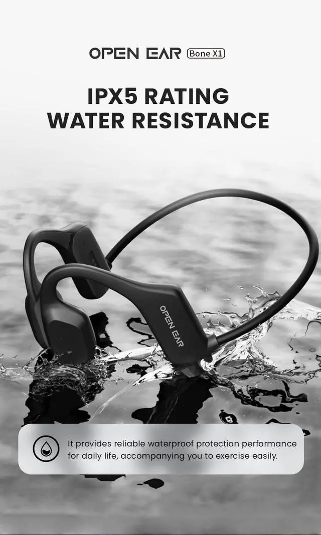 Alt view image 5 of 7 - Bone Conduction Headphones, Open Ear Wireless Headphones with Microphone, Bluetooth 5.3, 6 Hours of Use Time, IPX5 and Sweat Resistant Sports Headphones for Outdoor, Workout, Cycling (Black)