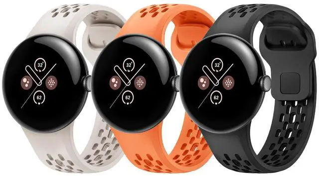 Main image of 3 Packs Fit for Google pixel watch 3 45mm Silicone Watch Band for Women Men,Waterproof Breathable Wristband Adjustable Replacement Watch Straps Compatible with Pixel Watch 4 45mm