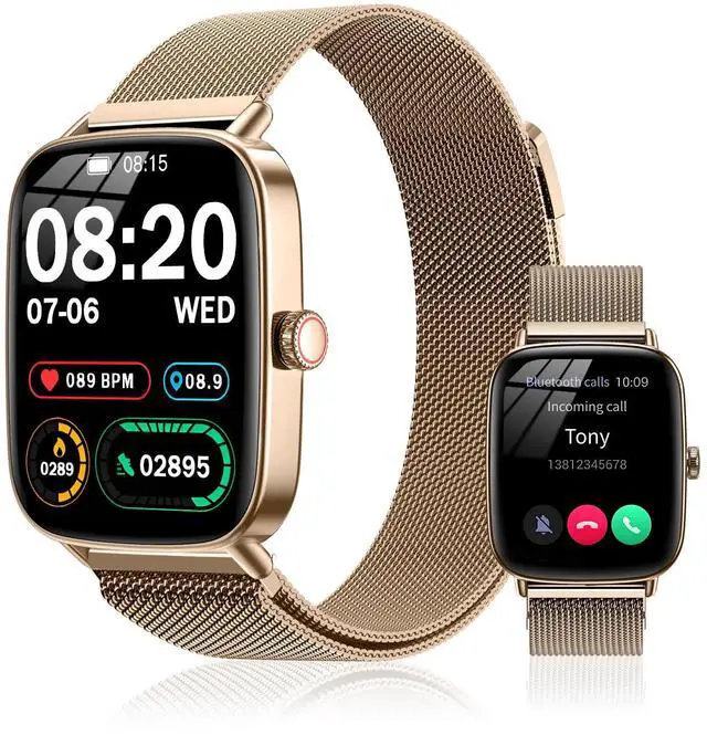 Main image of Smart Watch for Women Fitness Tracker Gold | Bluetooth Make Answer Call, Waterproof, Android iPhone Samsung Compatible, Sleep Heart Rate Monitor, Pedometer